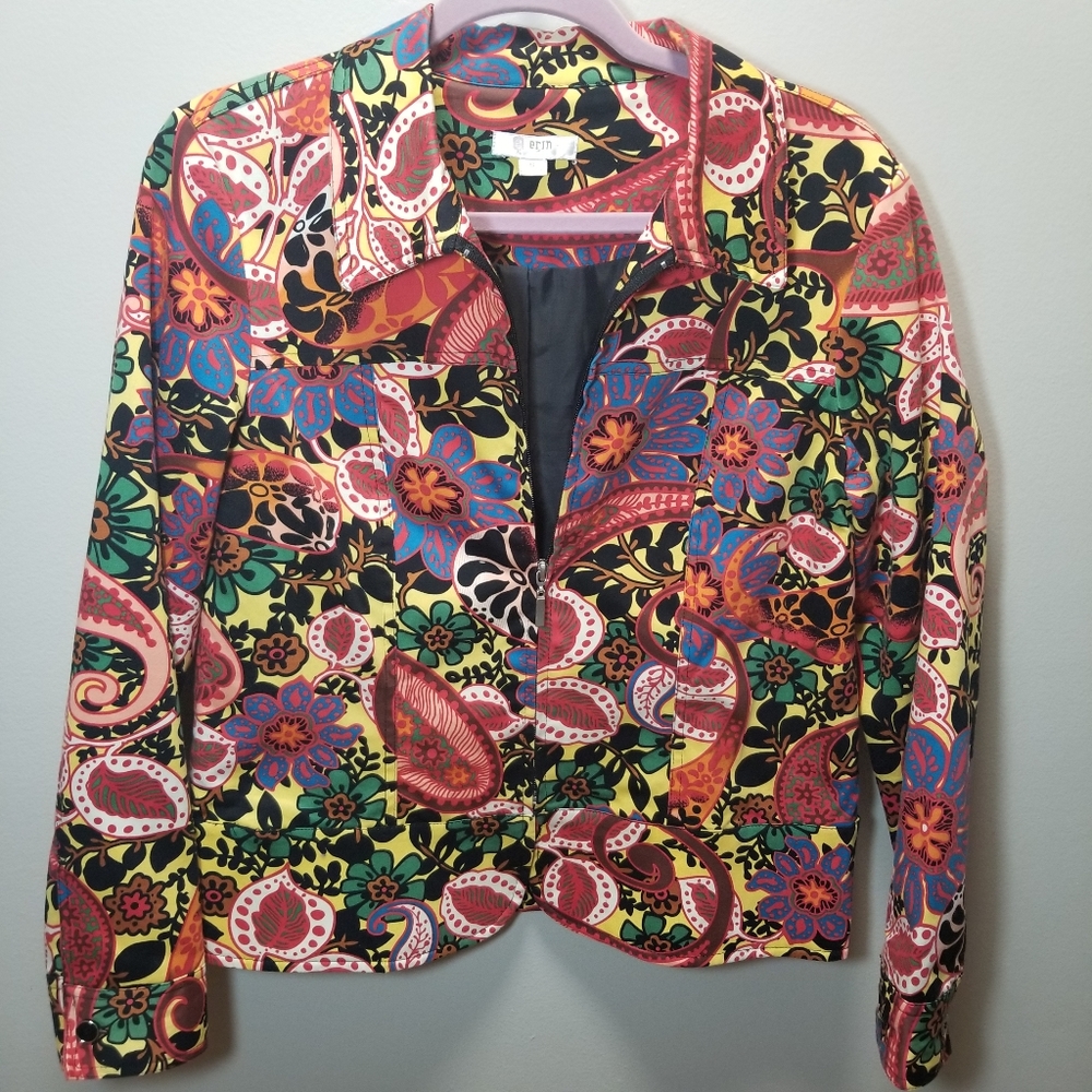 Erin London Size S Zip Front Floral Jacket